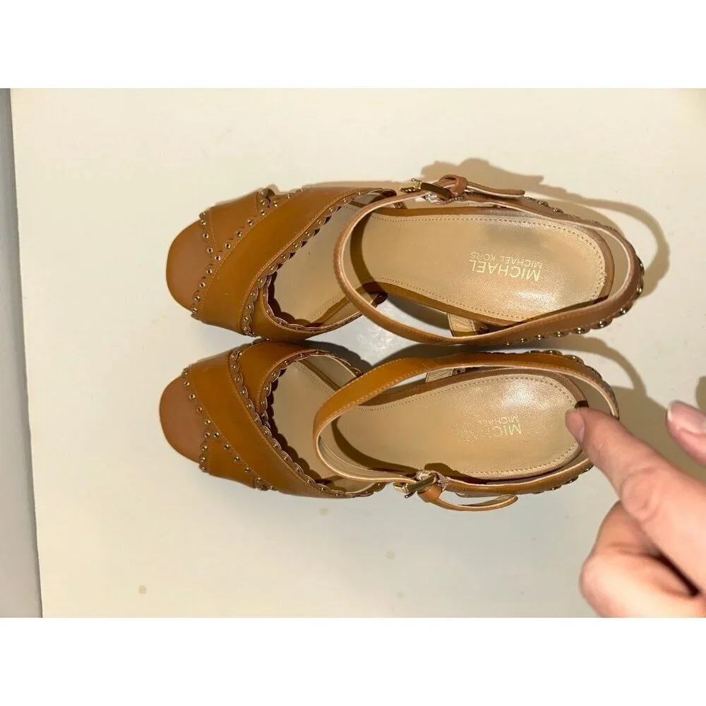 Michael Kors Womens Jessie Leather Platform Heel Sandals Size 10